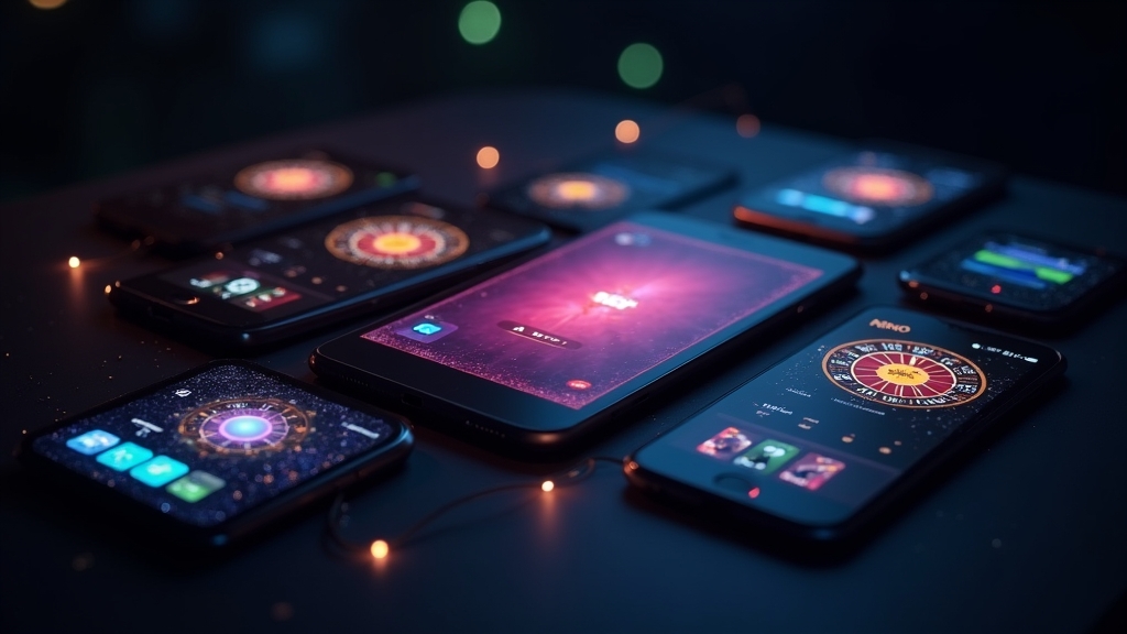 Multiple mobile devices showing compatibility and performance in a casino-style scene