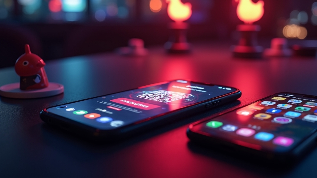 Smartphone showing a mobile download page in a dark casino setting
