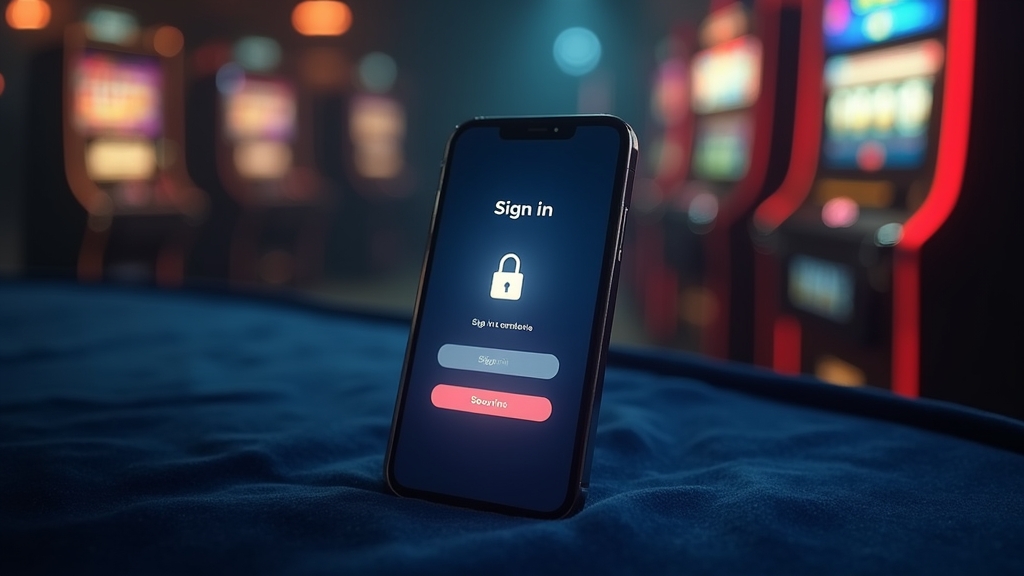 Phone on a casino table showing a secure mobile login screen
