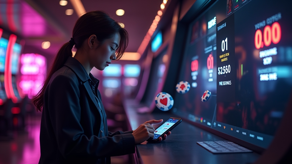 Player entering a no-deposit promo code on a phone in a neon casino setting