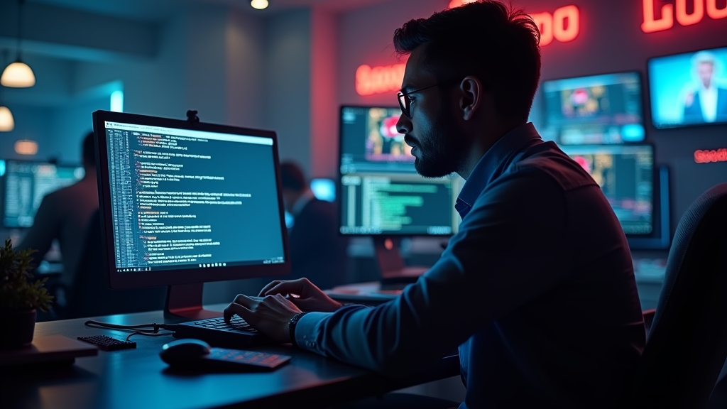 A user troubleshooting a login error on a laptop in a dark casino setting.