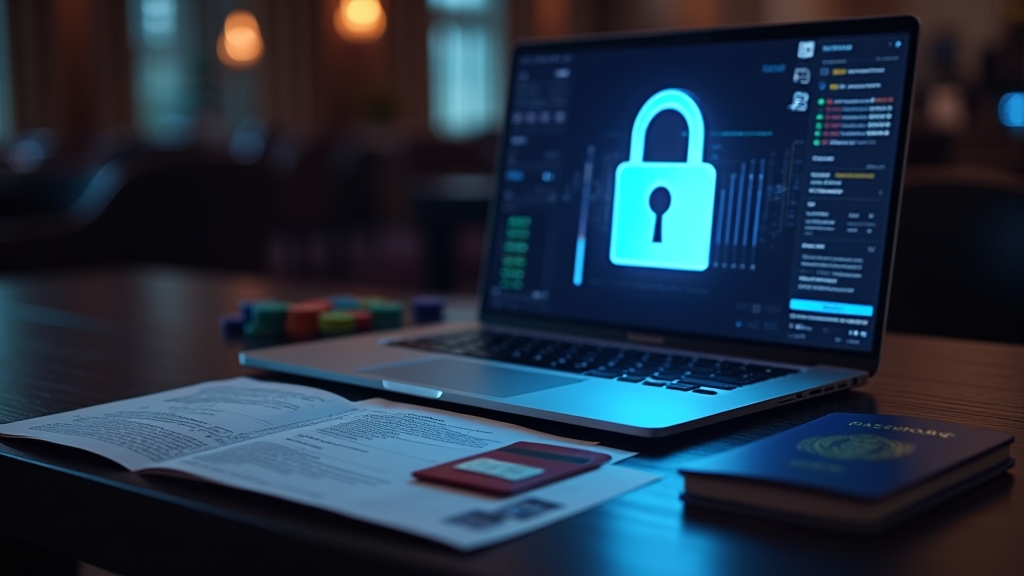 Identity documents and secure payment icons at a casino cashier desk